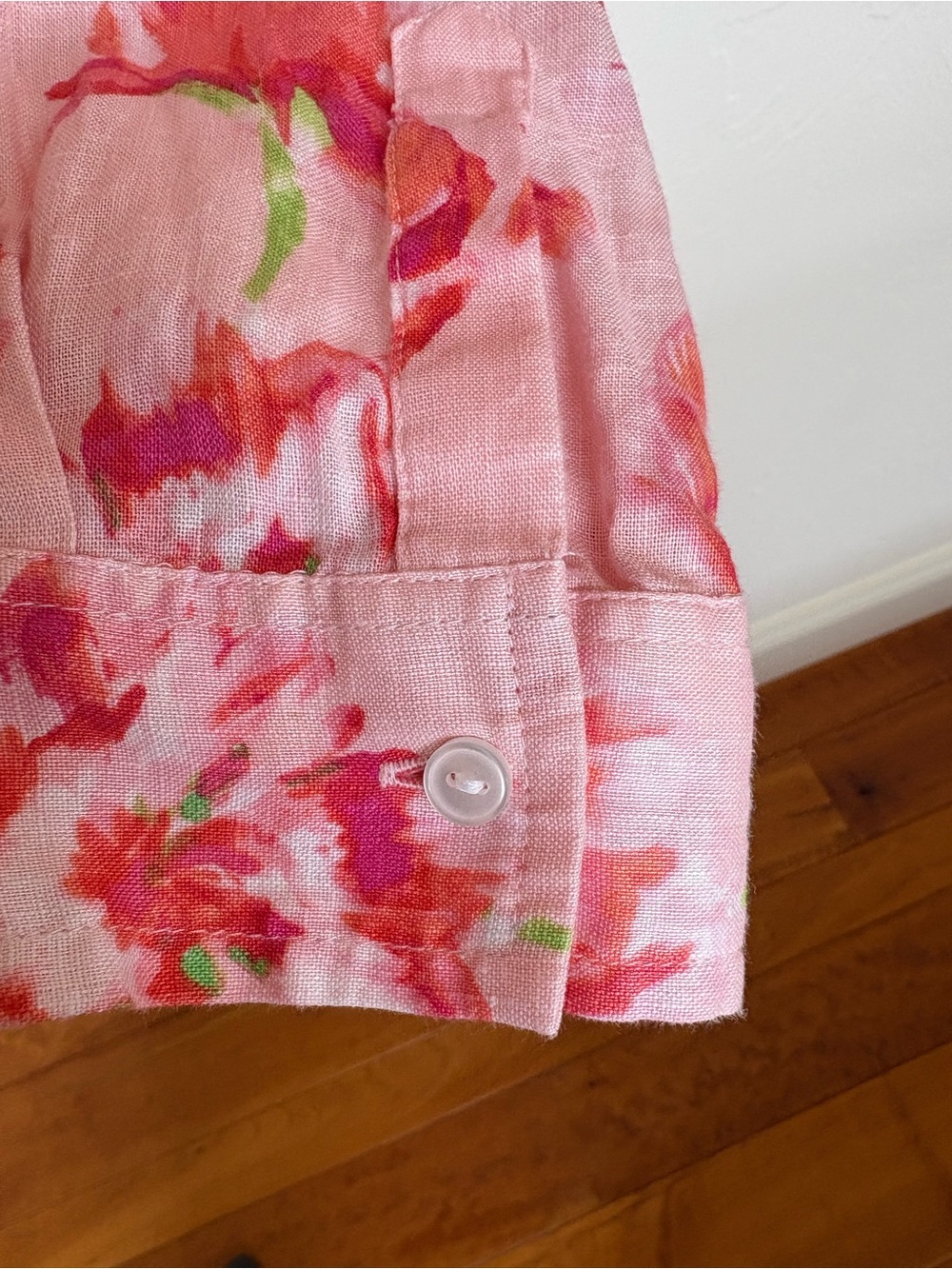 Beautiful Charter Club Pink & Red Linen Floral Poppies Button-Up Shirt - Picture 4 of 11